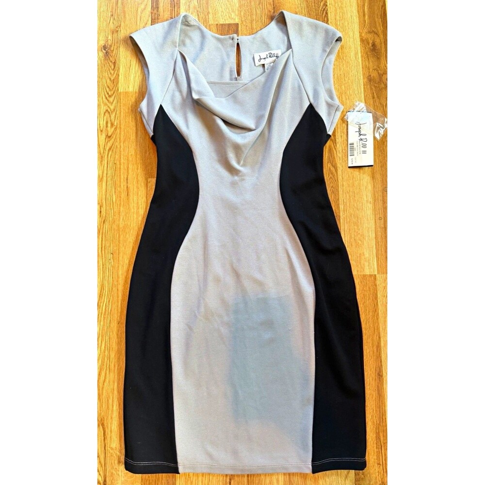 Joseph Ribkoff Gray Black Colorblock Cowl Neck Sheath Dress Size 6
